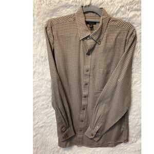 Van Heusen, Men's Tan/Brown Checkered L/S Button Down, Size LT 16-1/2 -17